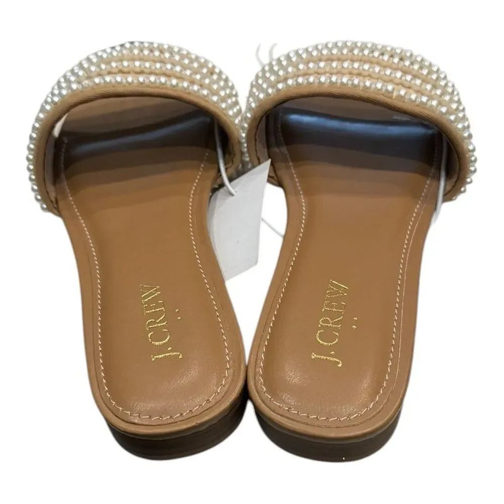 New J. Crew Women's Pearl Slide Raffia Sandals 6.5